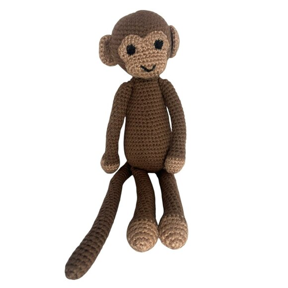 Vintage Crochet Monkey Handcrafted Plush Animal Doll Brown Tan Soft 17 in - Picture 2 of 6